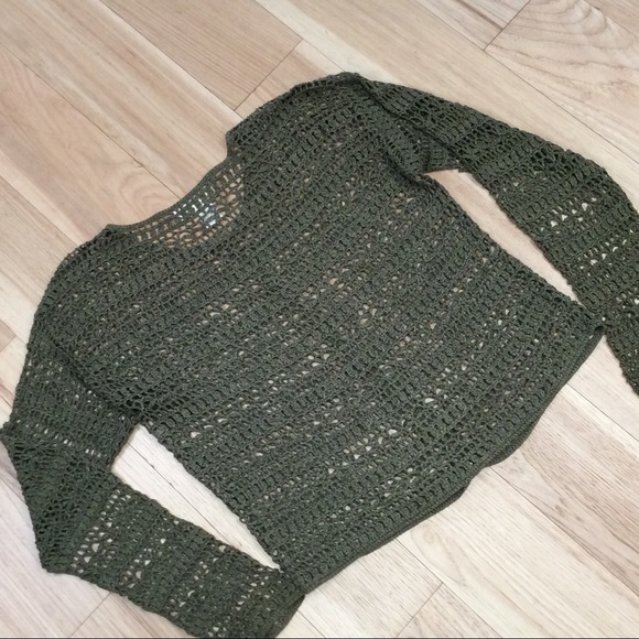Olive Green Maurice’s Knit Mesh Crop Sweater - Picture 2 of 6